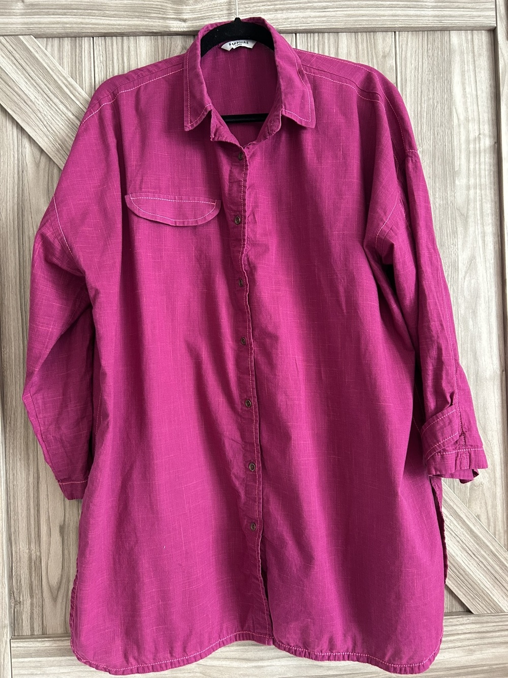 SAPPHIRE Oversized Magenta Contrast Stitch Button Down Tunic Shirt